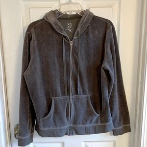 NY&Co Olive Green Velour Zip Hoodie L (Jr)